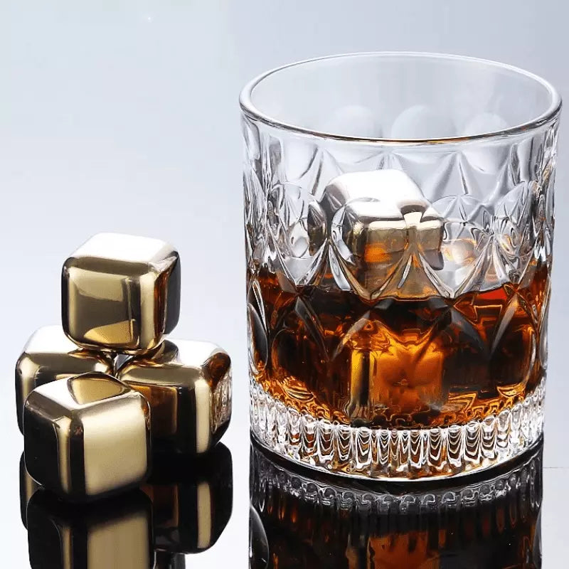 Cubos de Gelo em Aço Inoxidável Dourado com Pegador