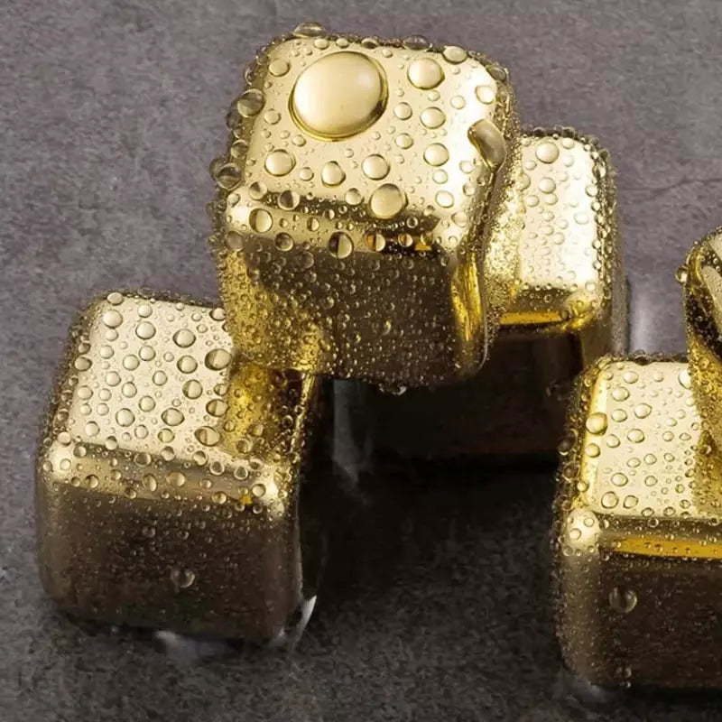 Cubos de Gelo em Aço Inoxidável Dourado com Pegador