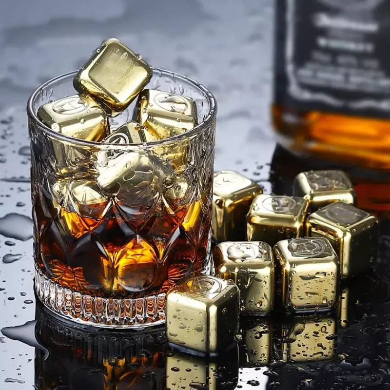 Cubos de Gelo em Aço Inoxidável Dourado com Pegador