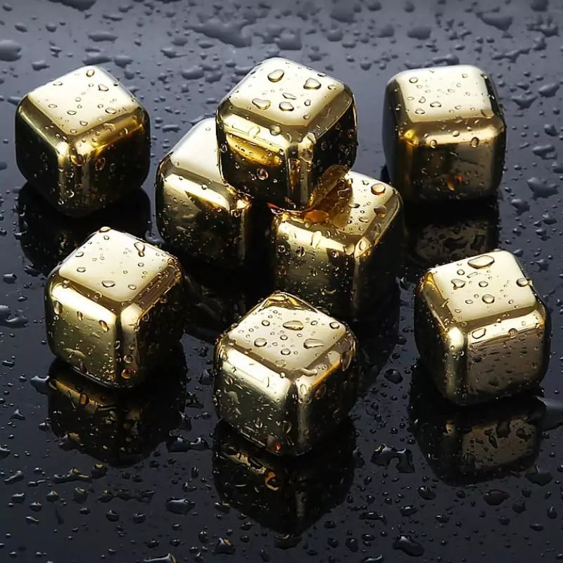 Cubos de Gelo em Aço Inoxidável Dourado com Pegador