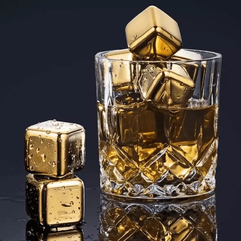 Cubos de Gelo em Aço Inoxidável Dourado com Pegador