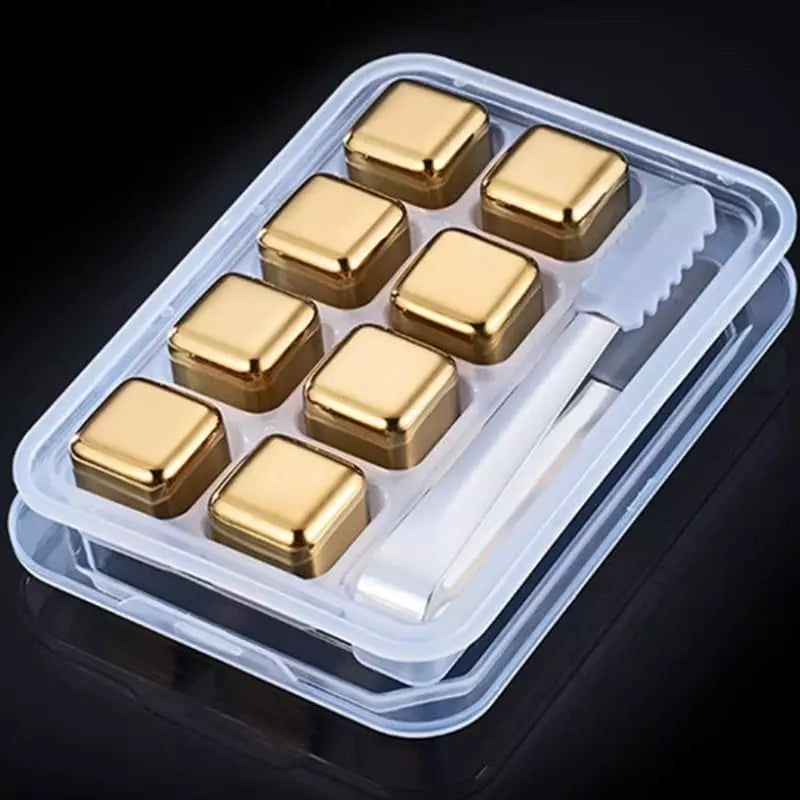 Cubos de Gelo em Aço Inoxidável Dourado com Pegador