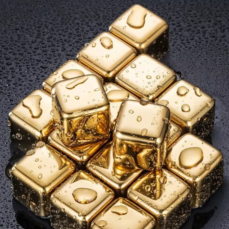 Cubos de Gelo em Aço Inoxidável Dourado com Pegador