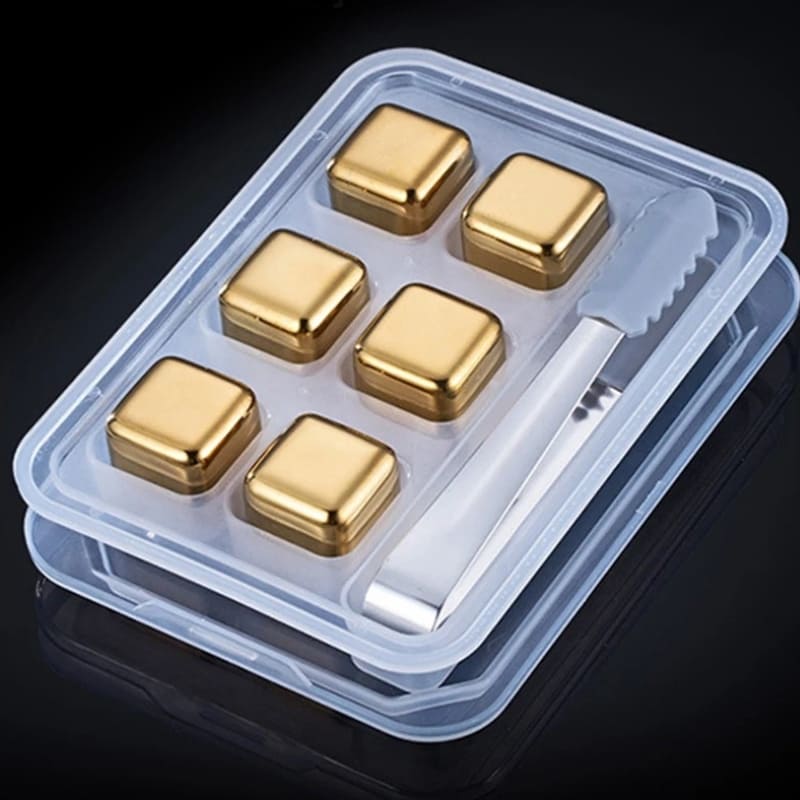 Cubos de Gelo em Aço Inoxidável Dourado com Pegador