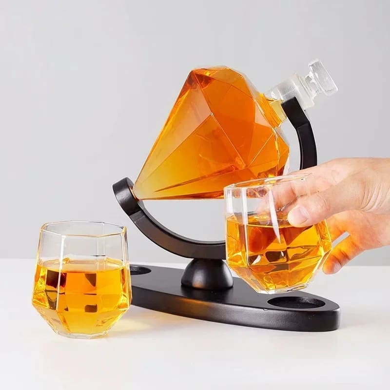Decanter de Vinho e Whisky em Vidro com Design de Diamante para Home Bar