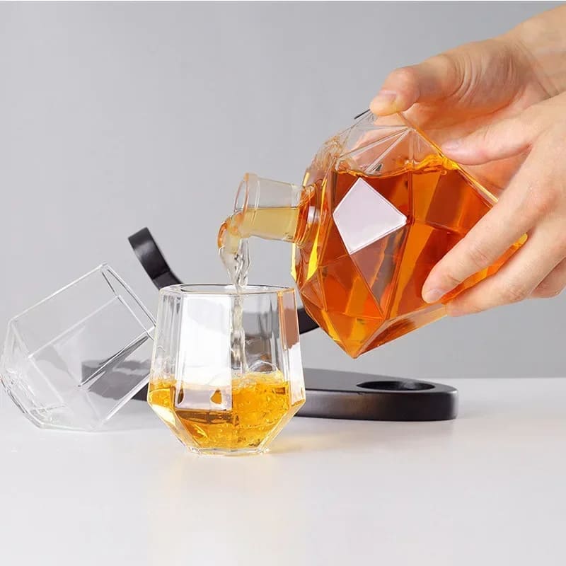 Decanter de Vinho e Whisky em Vidro com Design de Diamante para Home Bar