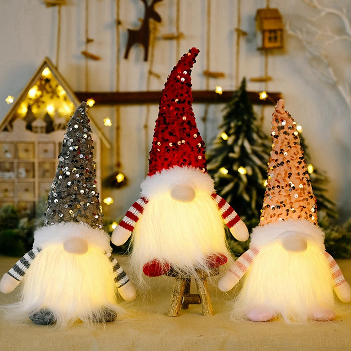 Decoração Natalina com Elfos Luminosos - Enfeites de Natal Brilhantes