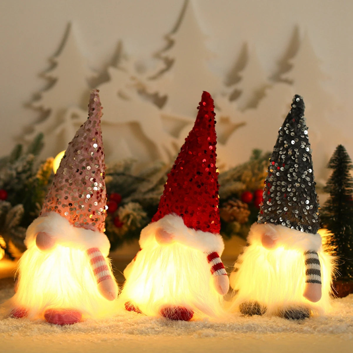 Decoração Natalina com Elfos Luminosos - Enfeites de Natal Brilhantes