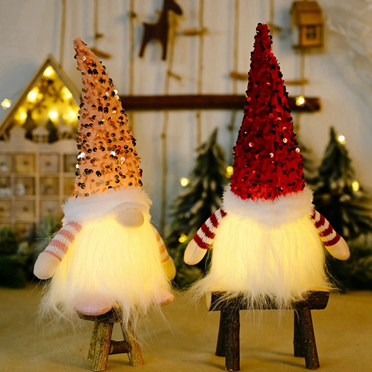 Decoração Natalina com Elfos Luminosos - Enfeites de Natal Brilhantes