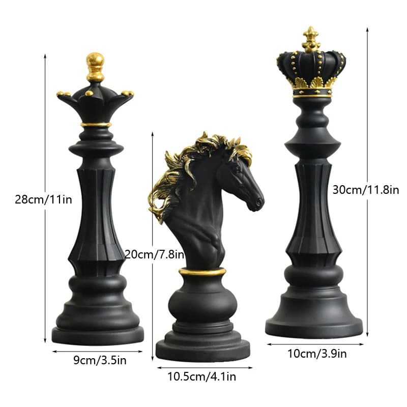 Decoração de Mesa em Resina com Estátua e Peças de Xadrez