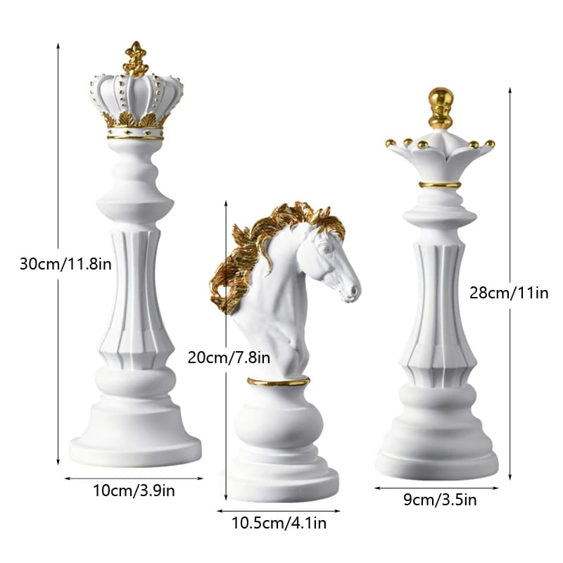 Decoração de Mesa em Resina com Estátua e Peças de Xadrez