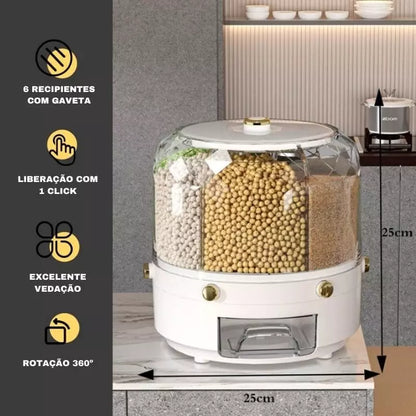 Dispensador de Alimentos e Cereais Giratório para Armazenamento Prático