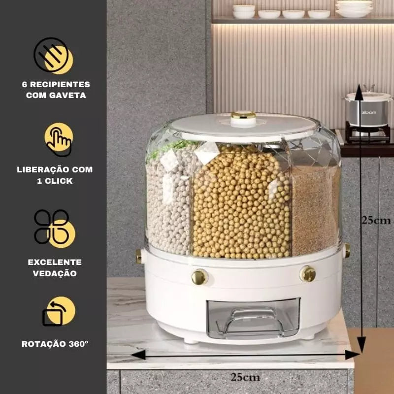 Dispensador de Alimentos e Cereais Giratório para Armazenamento Prático
