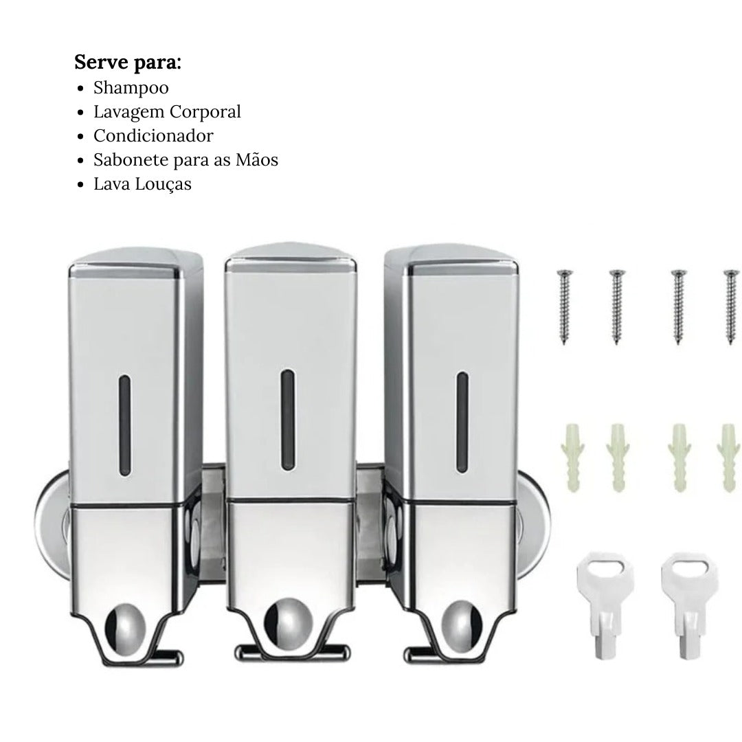 Dispenser de Sabonete Líquido para Parede - Shampoo e Condicionador Quadrado