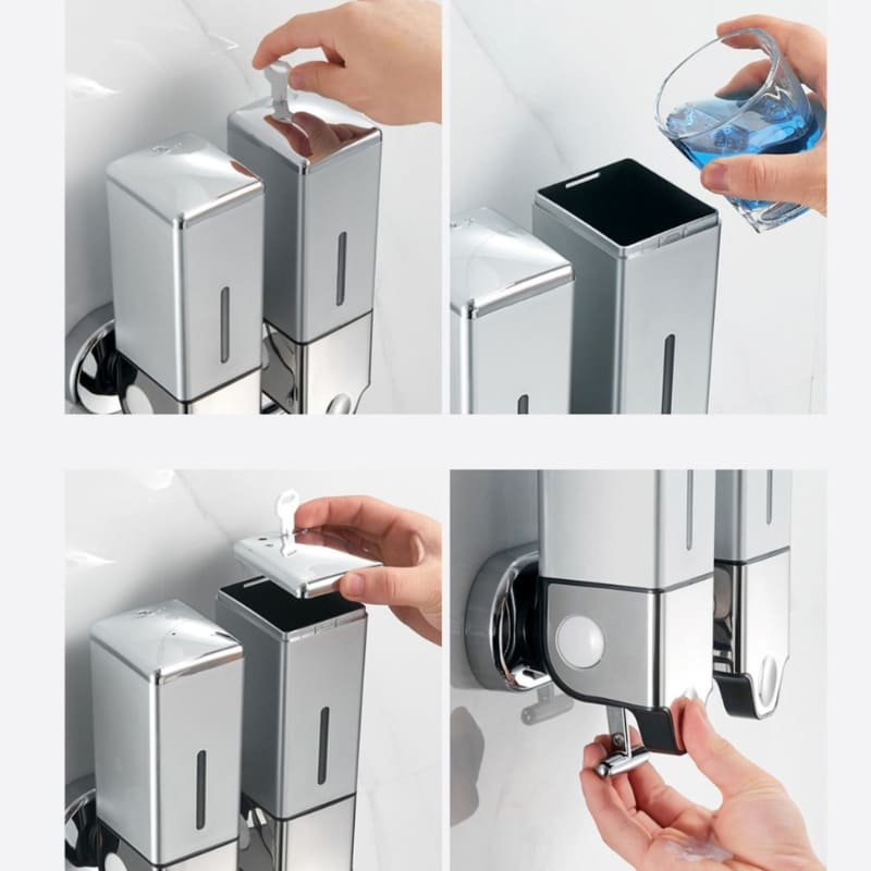 Dispenser de Sabonete Líquido para Parede - Shampoo e Condicionador Quadrado