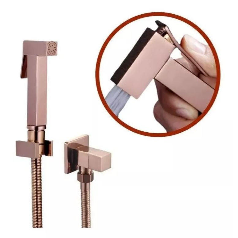 Ducha Higiênica de Banheiro Luxo Quadrada em Metal Rose Gold