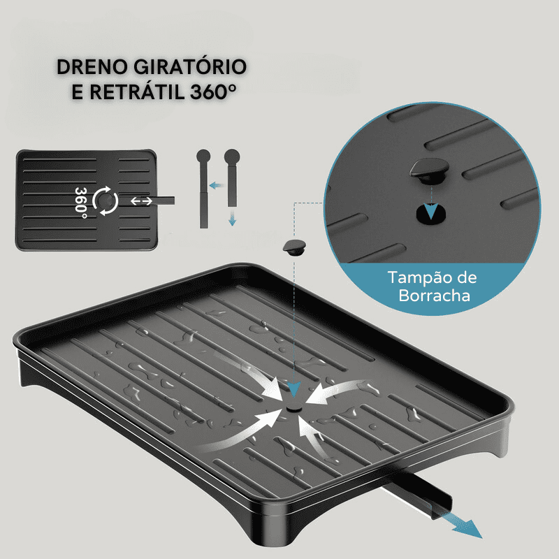 Escorredor de Louça Preto com Bandeja Coletora de Metal