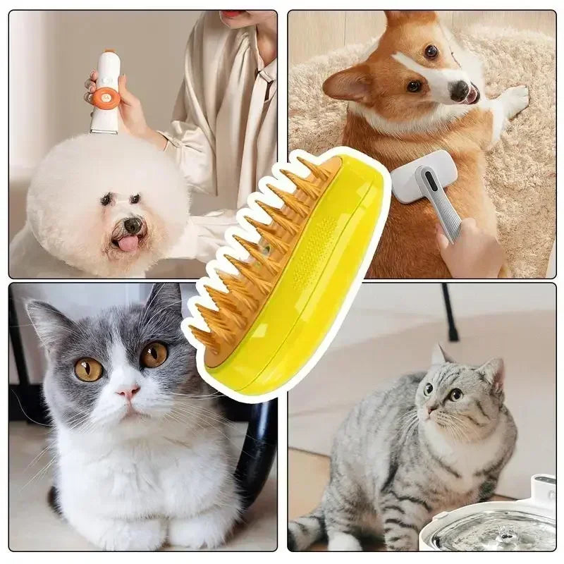 Escova a Vapor Recarregável para Higiene de Gatos - Limpeza Eficiente e Prática
