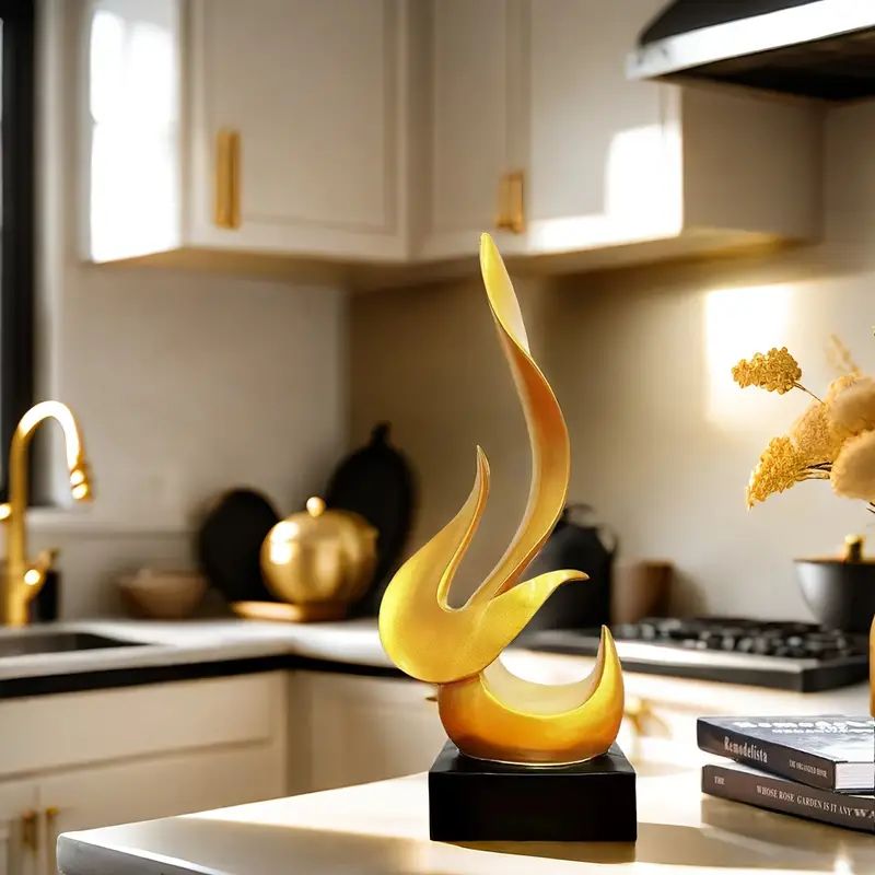 Escultura Abstrata em Resina para Decoração de Sala - Design em Chamas