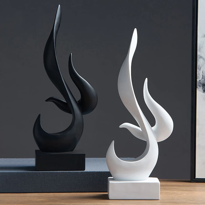 Escultura Abstrata em Resina para Decoração de Sala - Design em Chamas