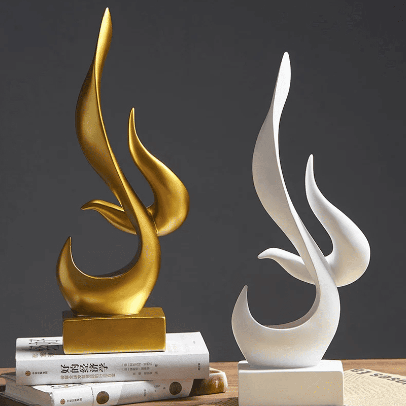 Escultura Abstrata em Resina para Decoração de Sala - Design em Chamas