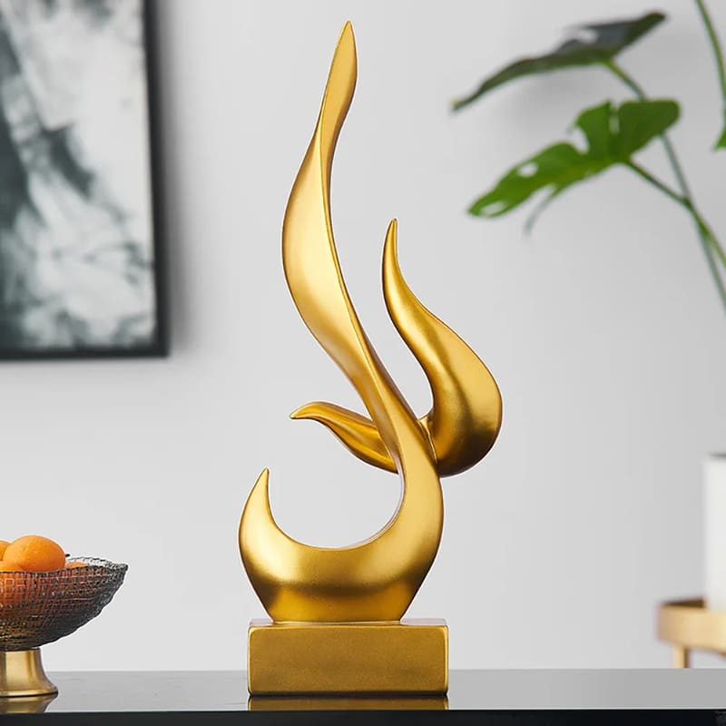 Escultura Abstrata em Resina para Decoração de Sala - Design em Chamas