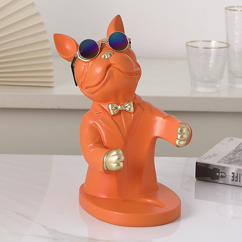 Escultura Decorativa de Bulldog Francês - Suporte para Vinho