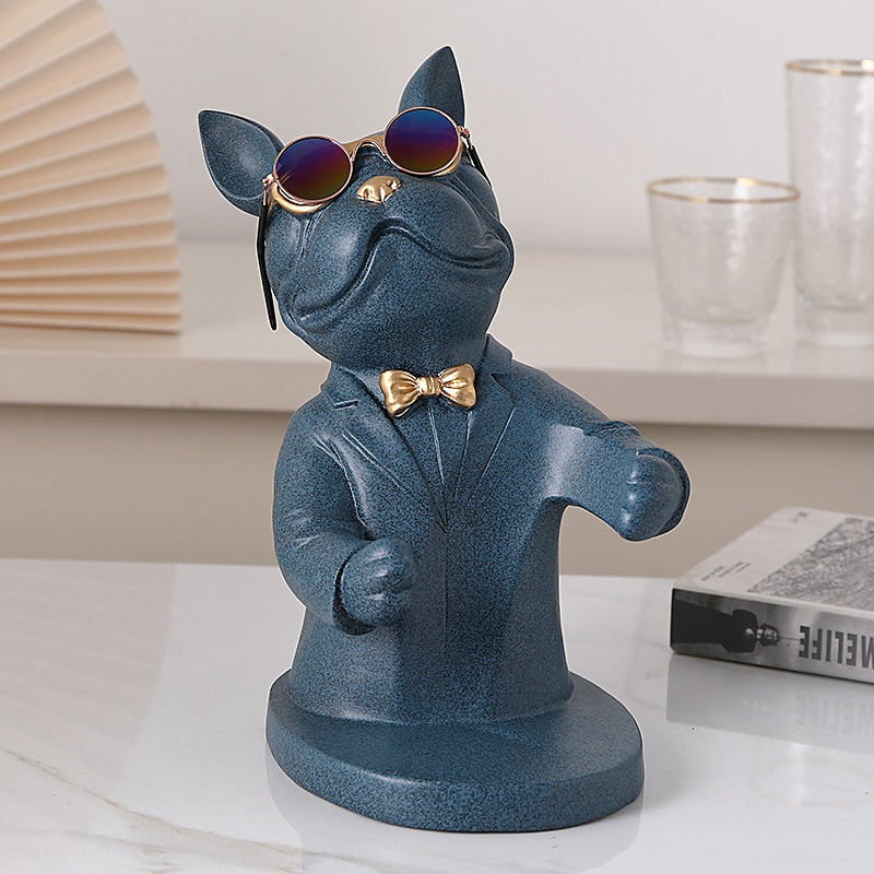 Escultura Decorativa de Bulldog Francês - Suporte para Vinho