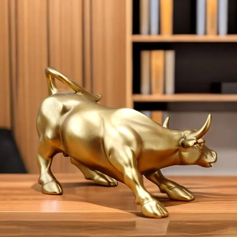 Escultura de Touro de Wall Street - Objeto Decorativo em Resina para Escritórios e Ambientes Modernos