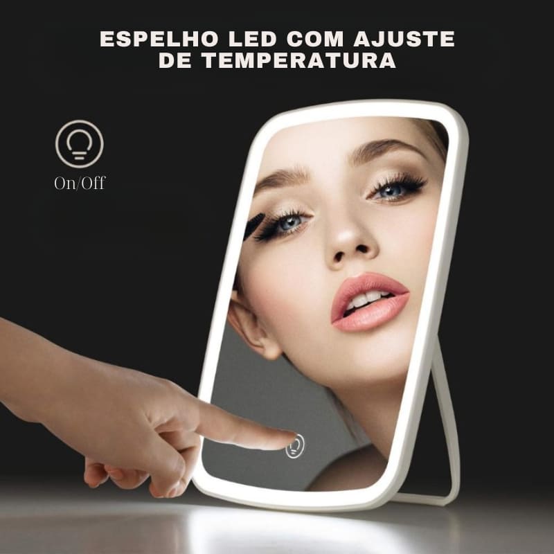Espelho de Mesa com LED para Maquiagem - Iluminação Ajustável e Design Moderno