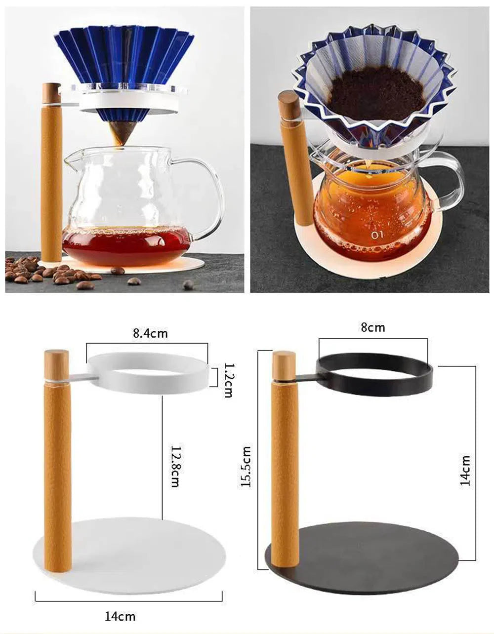 Estação de Gotejamento para Suporte de Filtro de Café em Madeira e Metal
