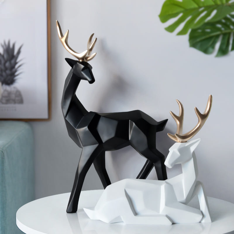 Estátua de Cervo em Resina para Decoração de Mesa - 2 Peças
