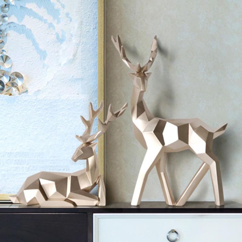 Estátua de Cervo em Resina para Decoração de Mesa - 2 Peças