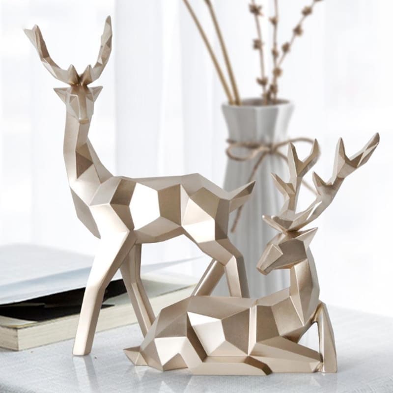 Estátua de Cervo em Resina para Decoração de Mesa - 2 Peças