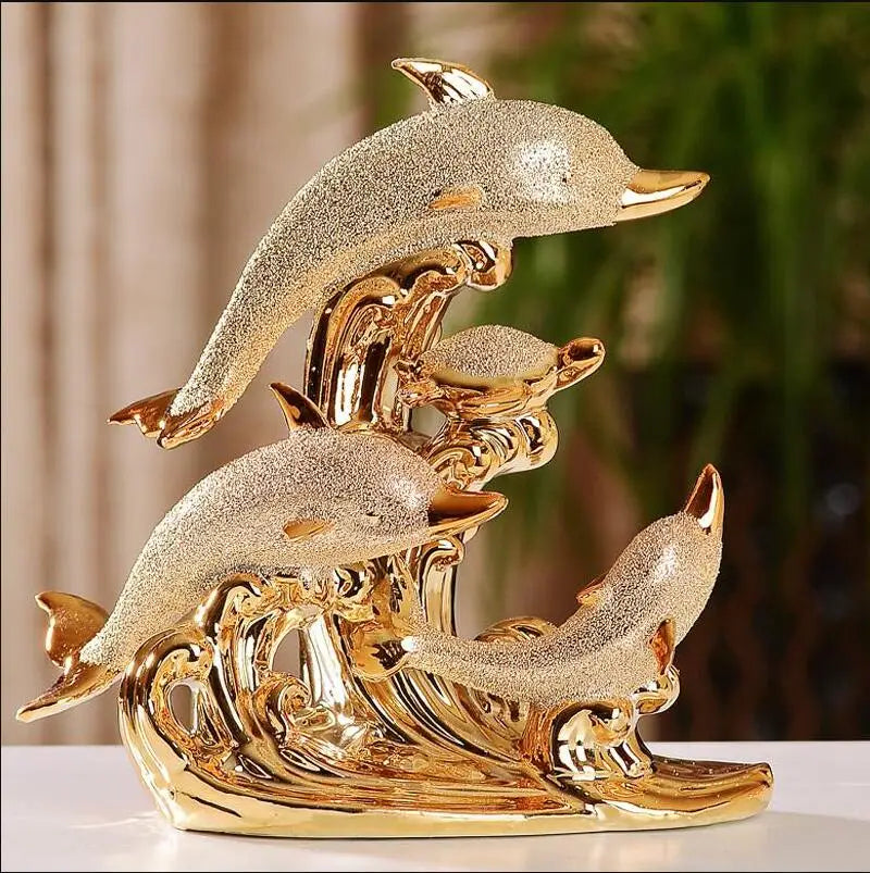 Estátua de Golfinhos em Cerâmica para Decoração de Mesa de Luxo