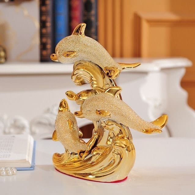 Estátua de Golfinhos em Cerâmica para Decoração de Mesa de Luxo