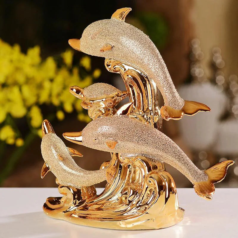Estátua de Golfinhos em Cerâmica para Decoração de Mesa de Luxo