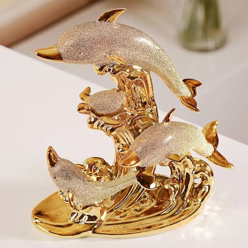Estátua de Golfinhos em Cerâmica para Decoração de Mesa de Luxo