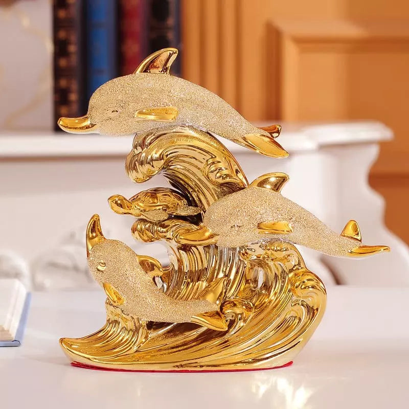 Estátua de Golfinhos em Cerâmica para Decoração de Mesa de Luxo