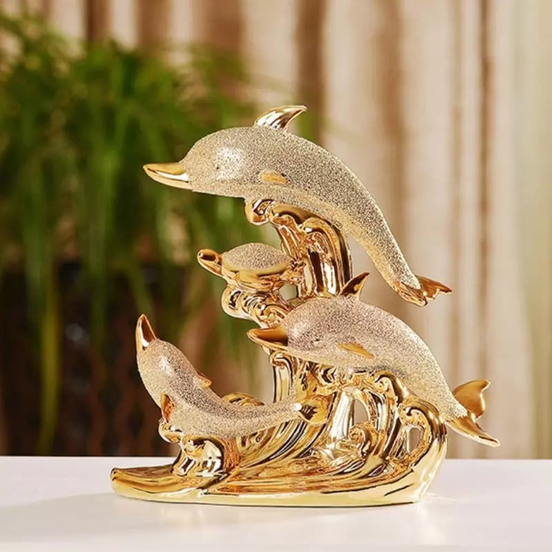 Estátua de Golfinhos em Cerâmica para Decoração de Mesa de Luxo