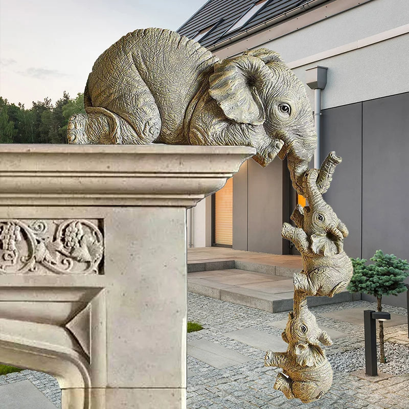 Estatueta Decorativa Elefante em Família - Conjunto com 3 Peças