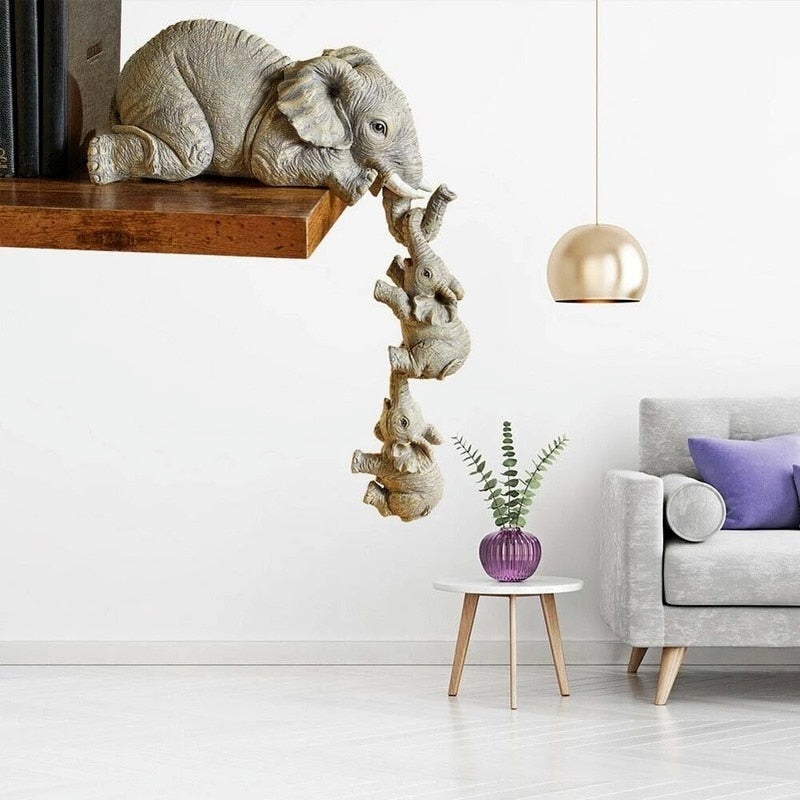Estatueta Decorativa Elefante em Família - Conjunto com 3 Peças