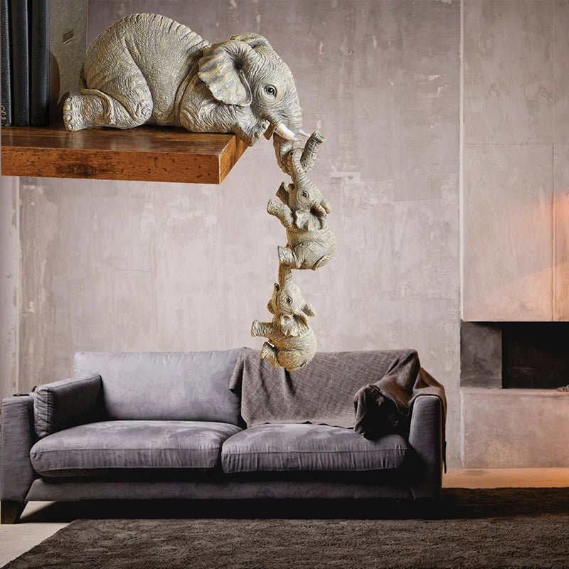 Estatueta Decorativa Elefante em Família - Conjunto com 3 Peças