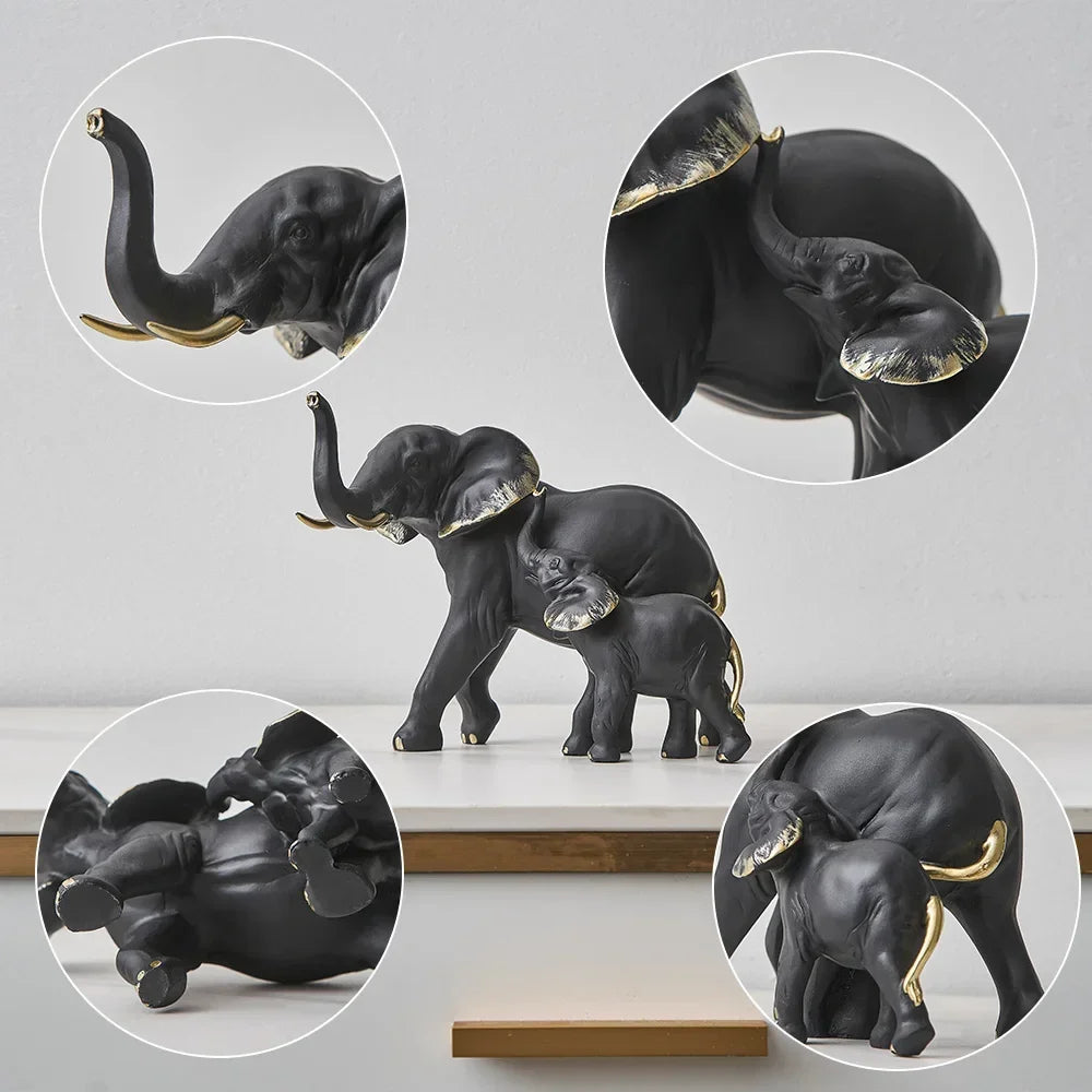 Estatueta Decorativa de Elefantes Amorosos - Conjunto com 2 Peças