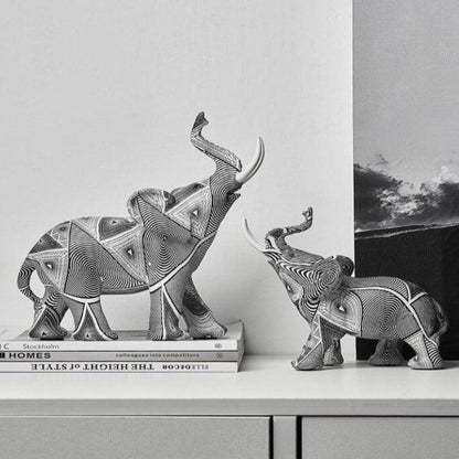 Estatueta de Elefante com Design Geométrico - Efeito de Ilusão de Óptica