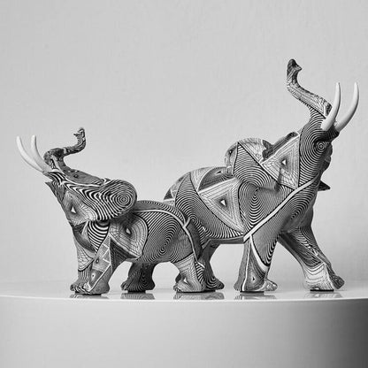 Estatueta de Elefante com Design Geométrico - Efeito de Ilusão de Óptica