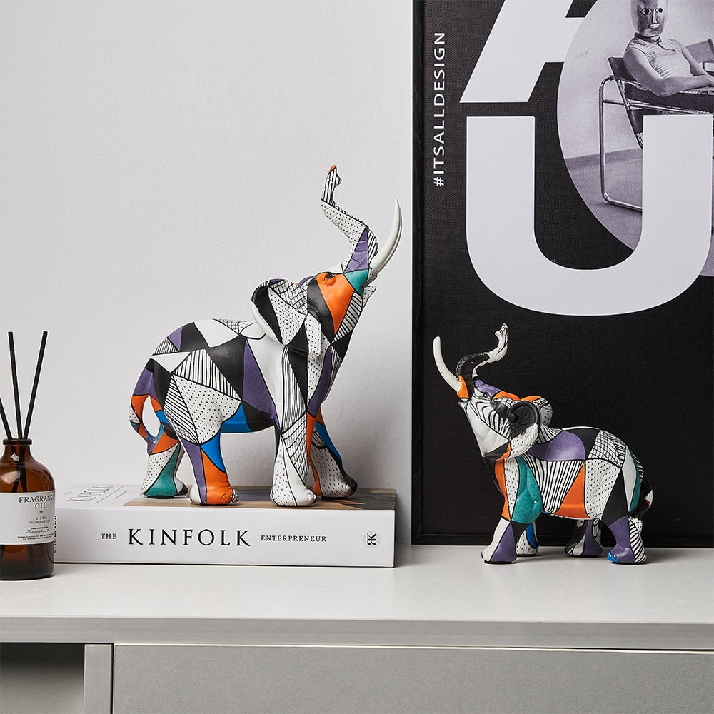 Estatuetas Decorativas de Elefantes Abstratos para Decoração de Interiores