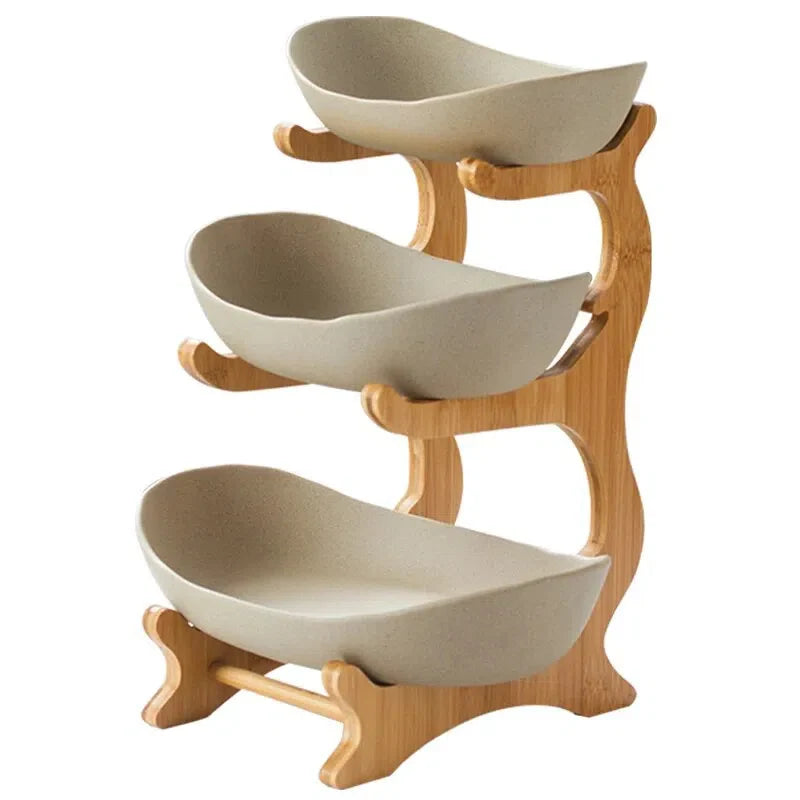 Fruteira De Mesa 1 a 3 Andares Moderna de Bambu
