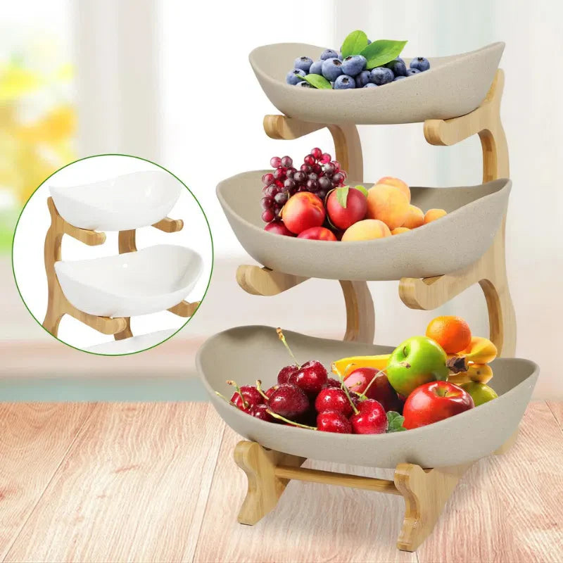 Fruteira De Mesa 1 a 3 Andares Moderna de Bambu