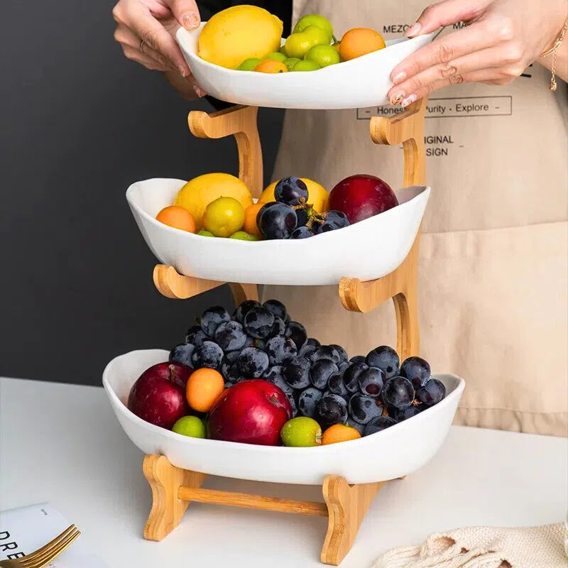 Fruteira De Mesa 1 a 3 Andares Moderna de Bambu